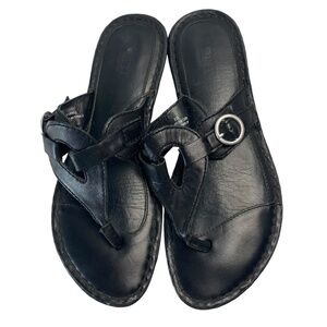 BORN Sandal Womens Thong Open Toe Slip On Casual Leather in Black Size 8 (39)